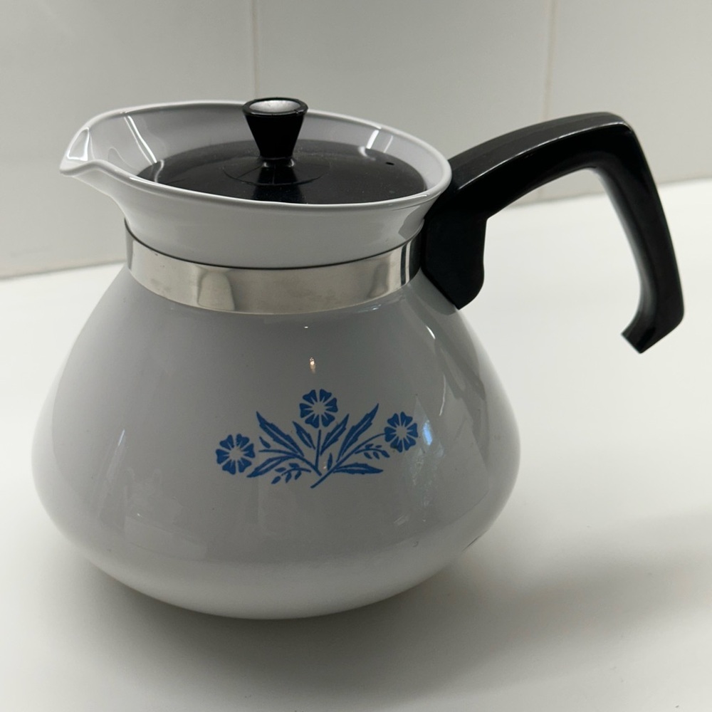 Corningware White and Blue Coffee Pot Corn Flower Design